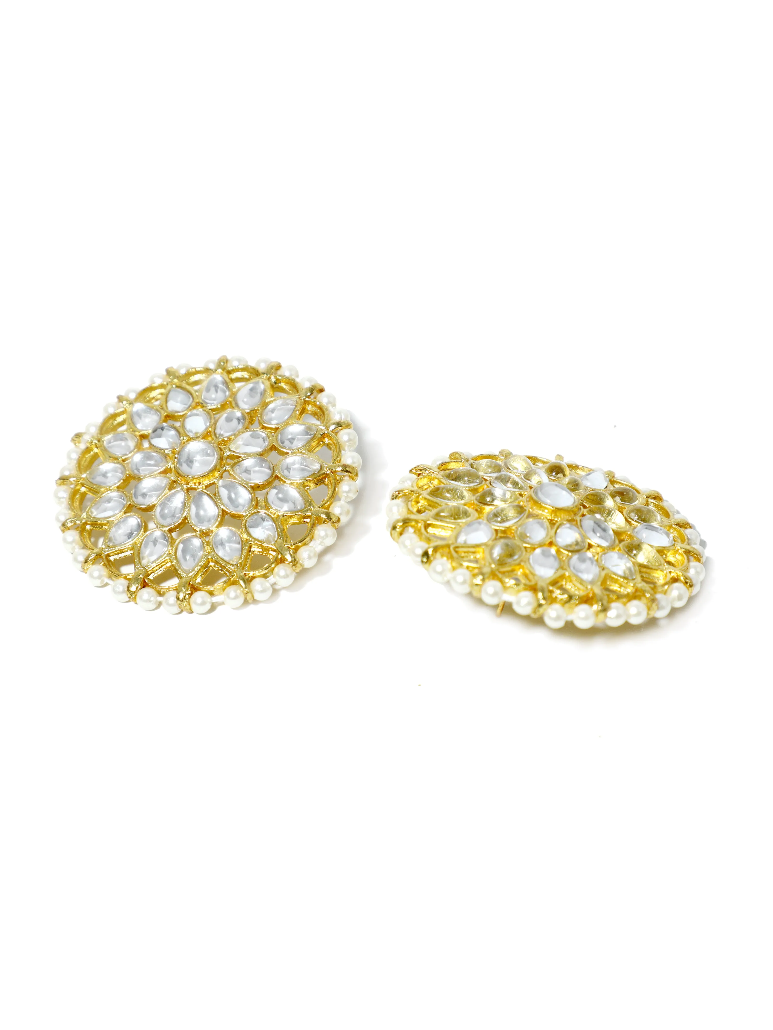 Gold Plated Pearl Beads Kundan Stud Earrings