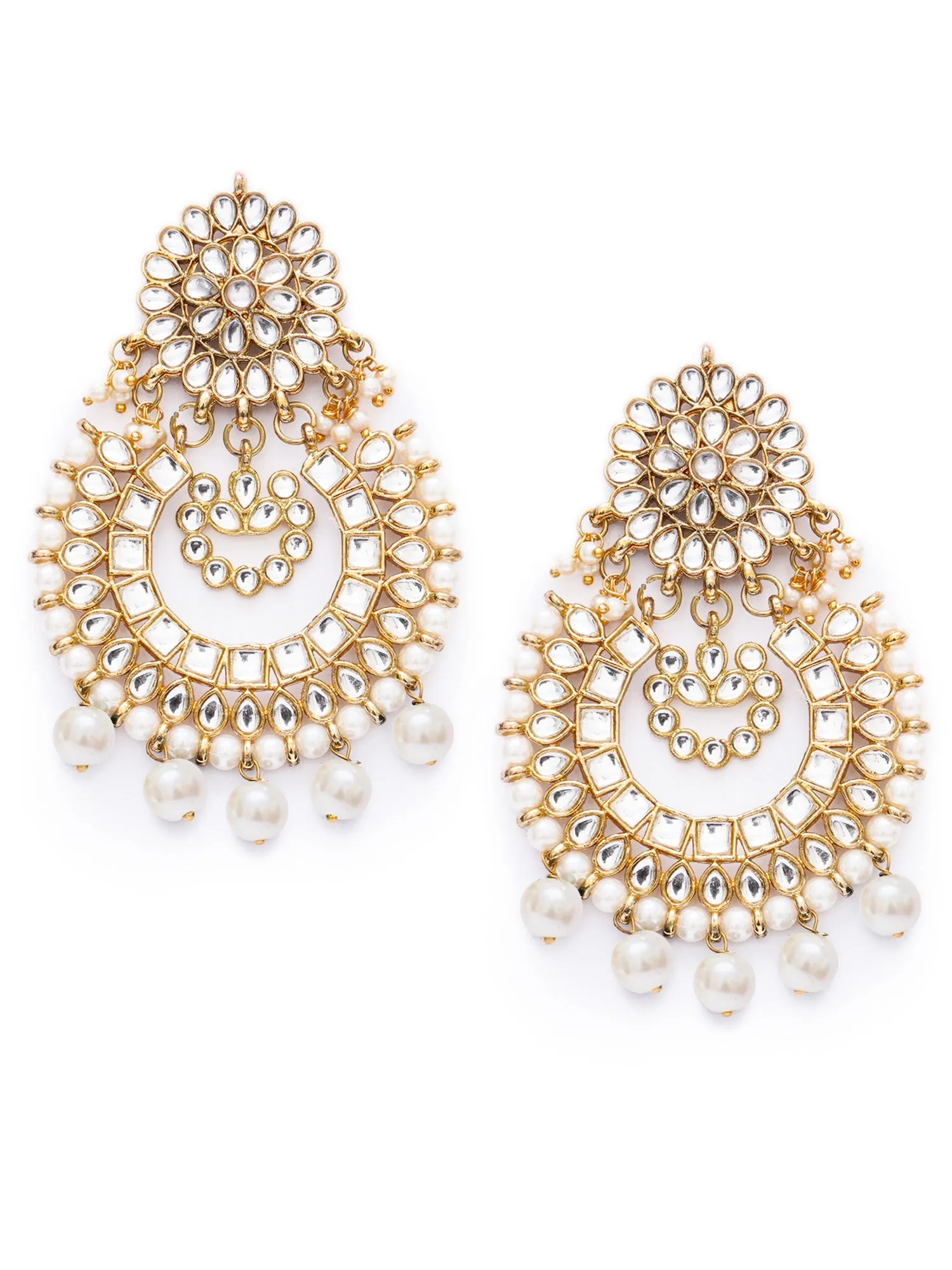 Gold Plated Pearl Drop Kundan Chandbali Earrings