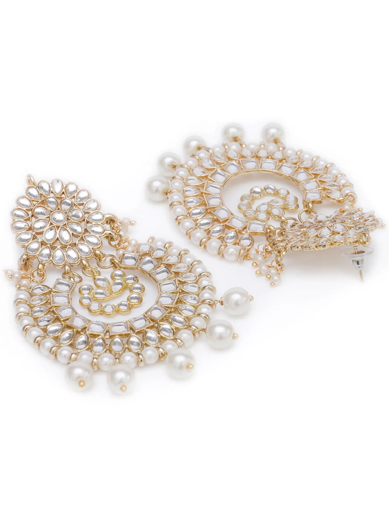 Gold Plated Pearl Drop Kundan Chandbali Earrings