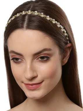 Gold Plated Pearl Studded Handcrafted Kundan Hairband