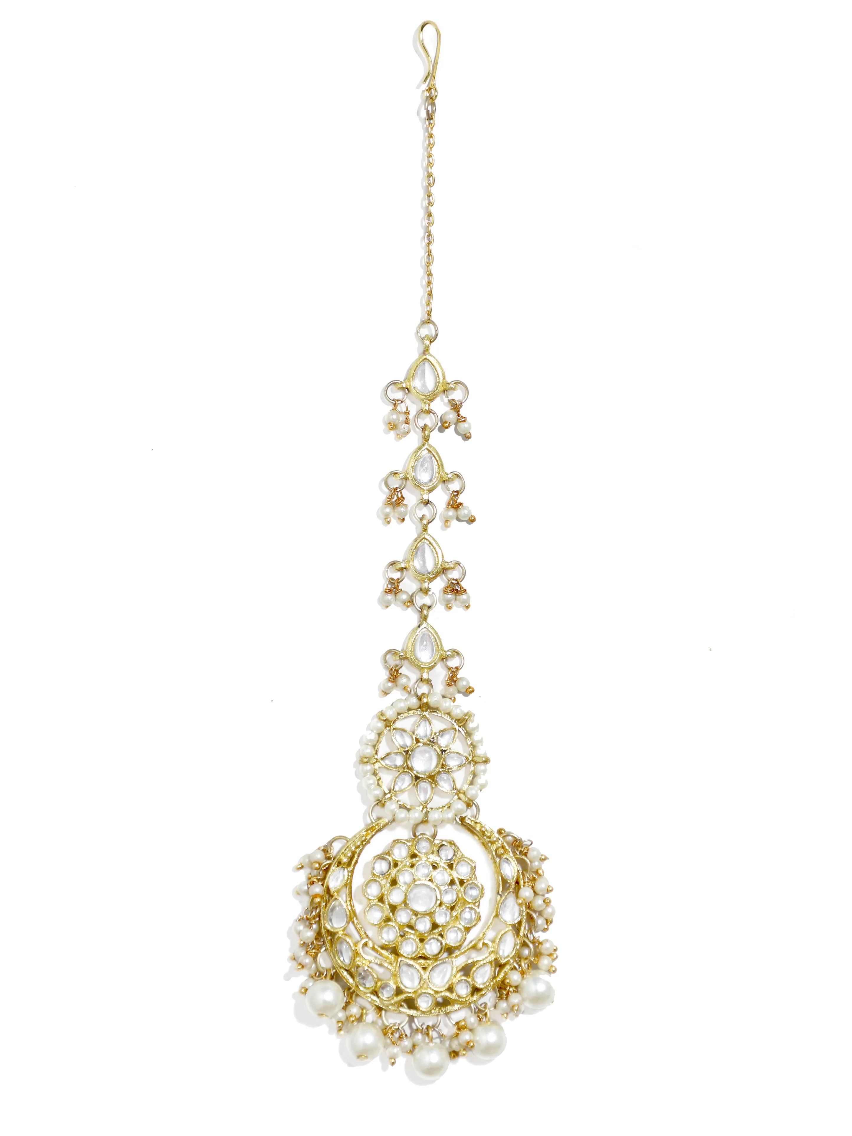 Gold Plated Pearl Studded Kundan Maangtikka