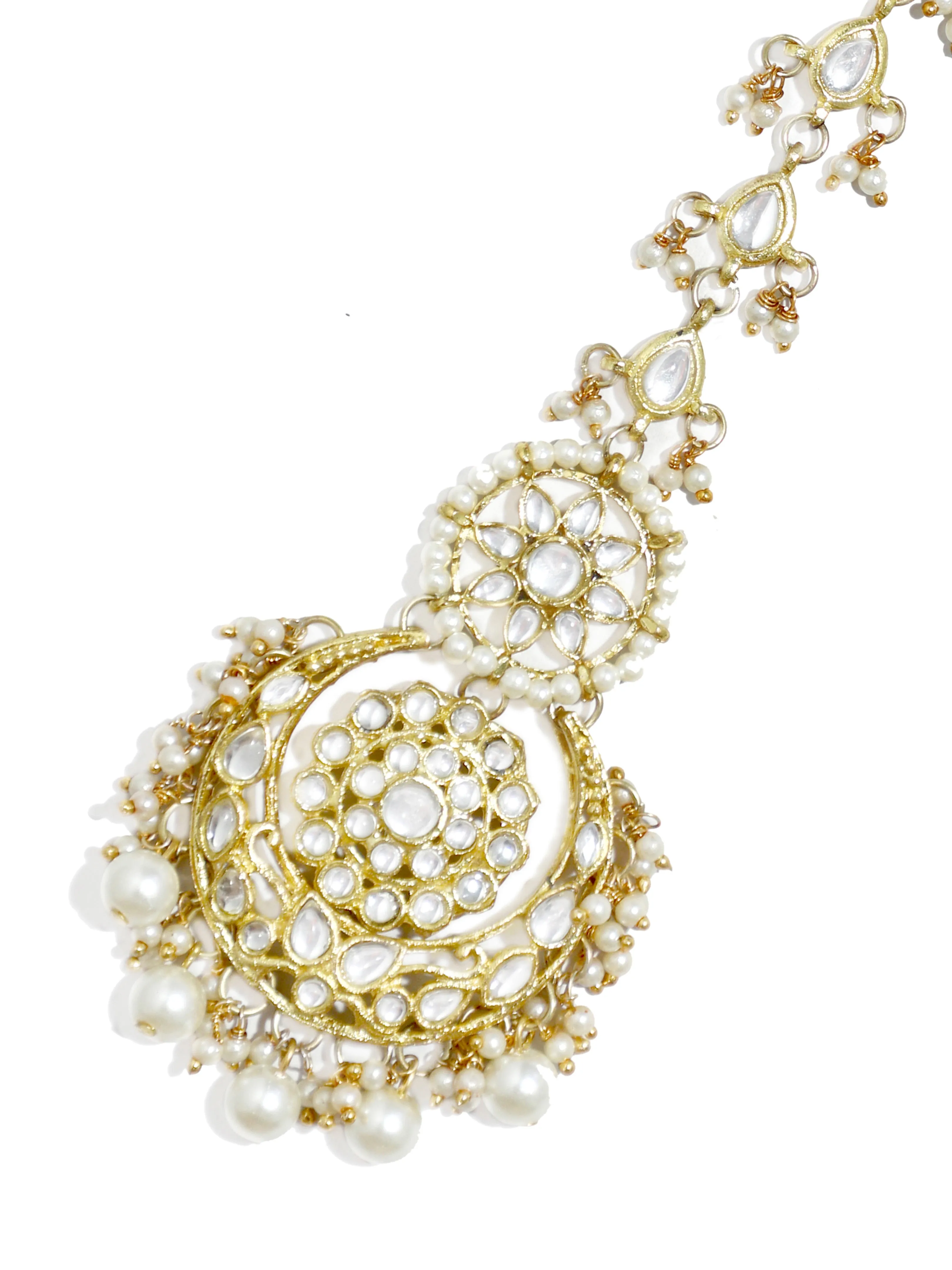 Gold Plated Pearl Studded Kundan Maangtikka