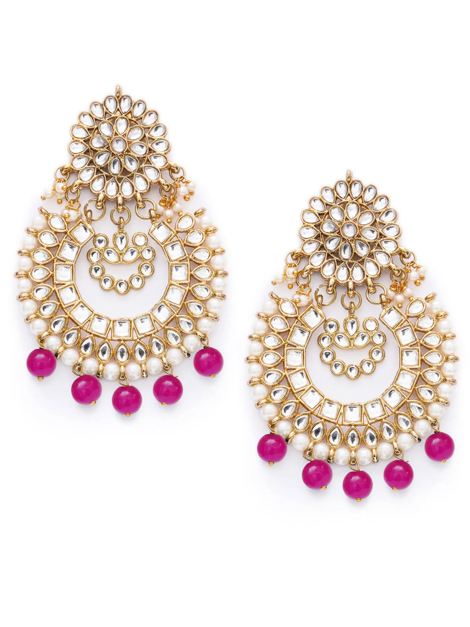 Gold Plated Pink Drop Kundan Chandbali Earrings