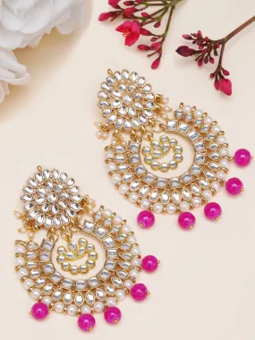 Gold Plated Pink Drop Kundan Chandbali Earrings