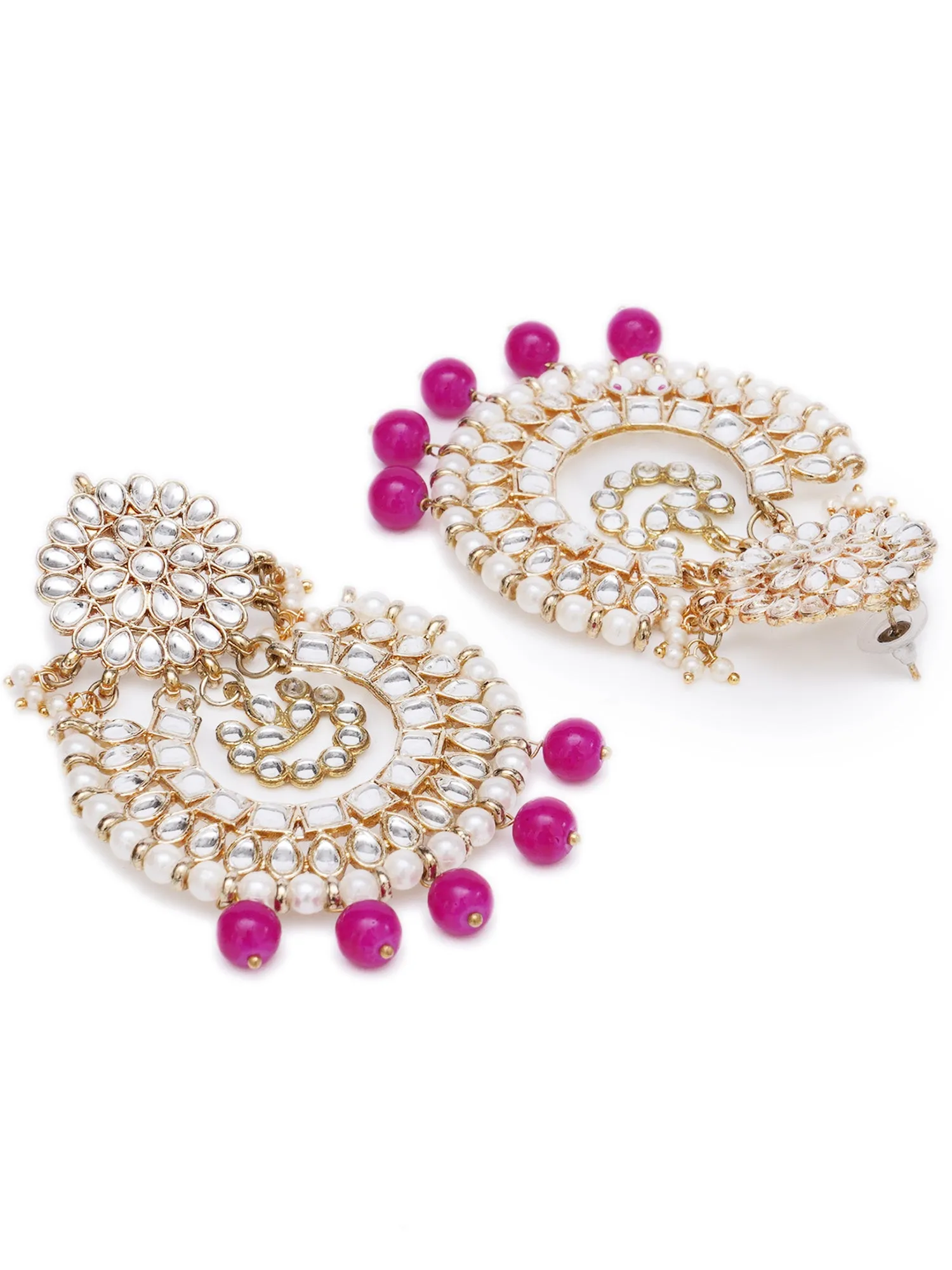 Gold Plated Pink Drop Kundan Chandbali Earrings