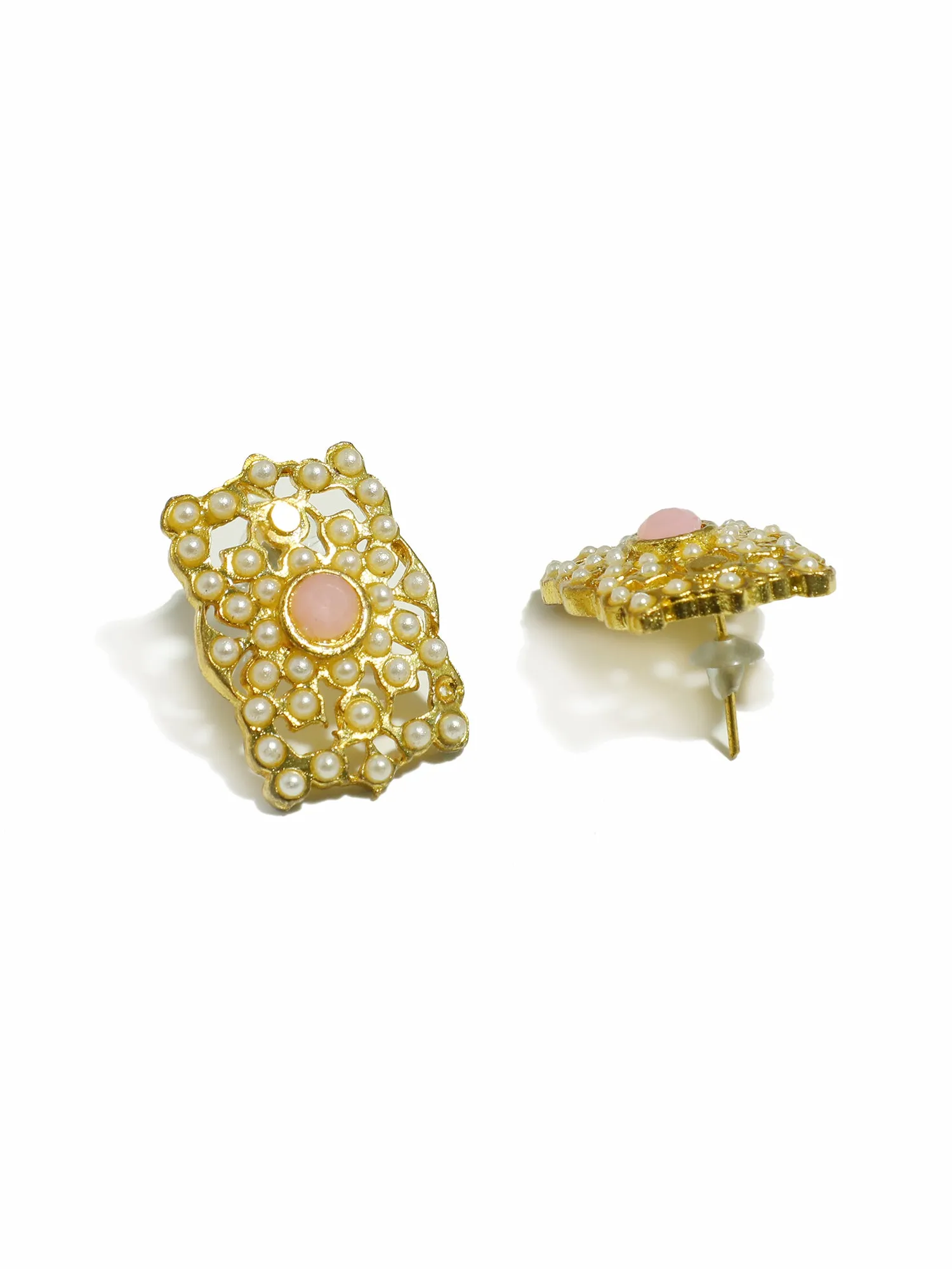 Gold Plated Pink Kundan Stud Earrings for Women