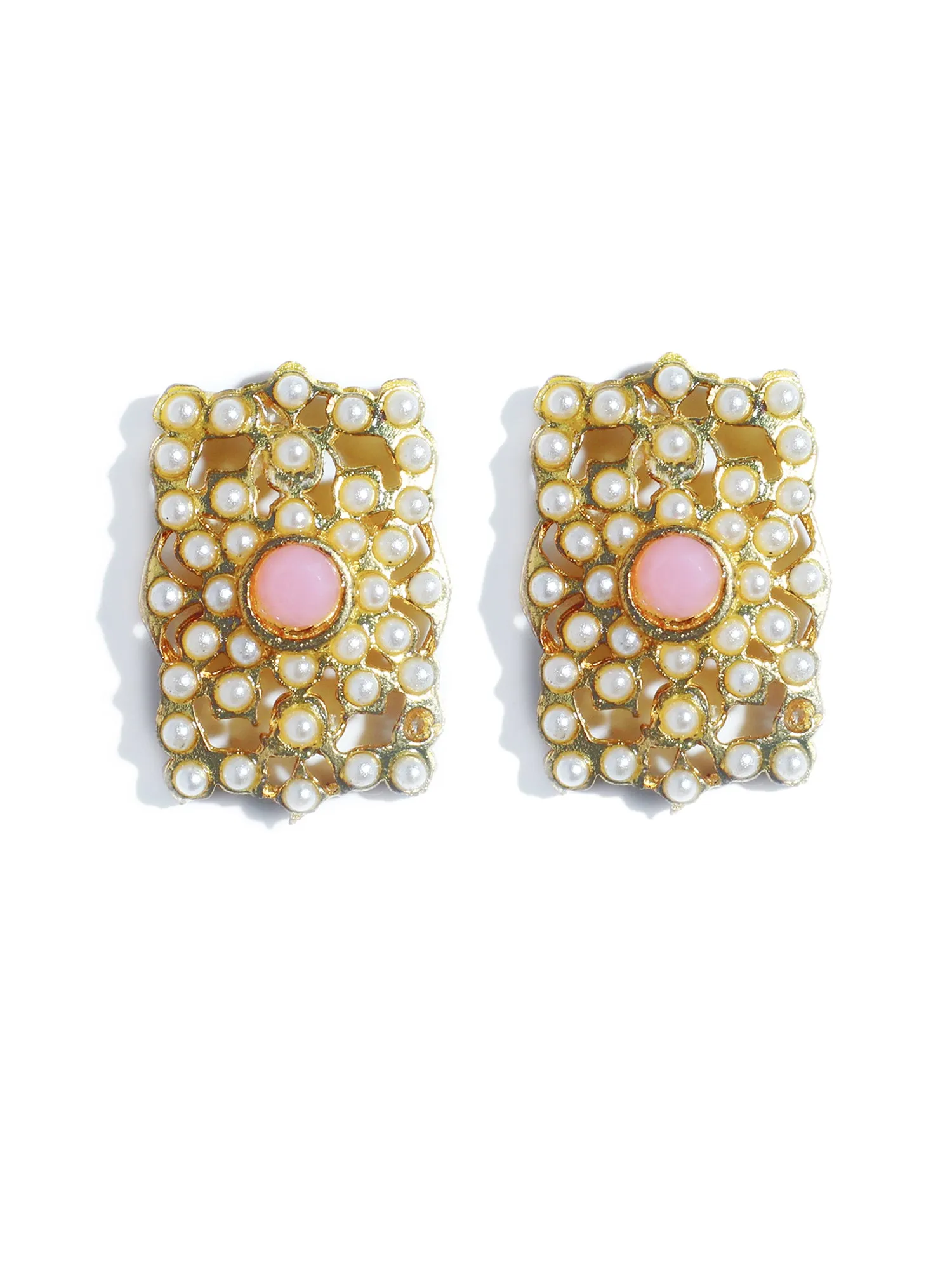 Gold Plated Pink Kundan Stud Earrings for Women