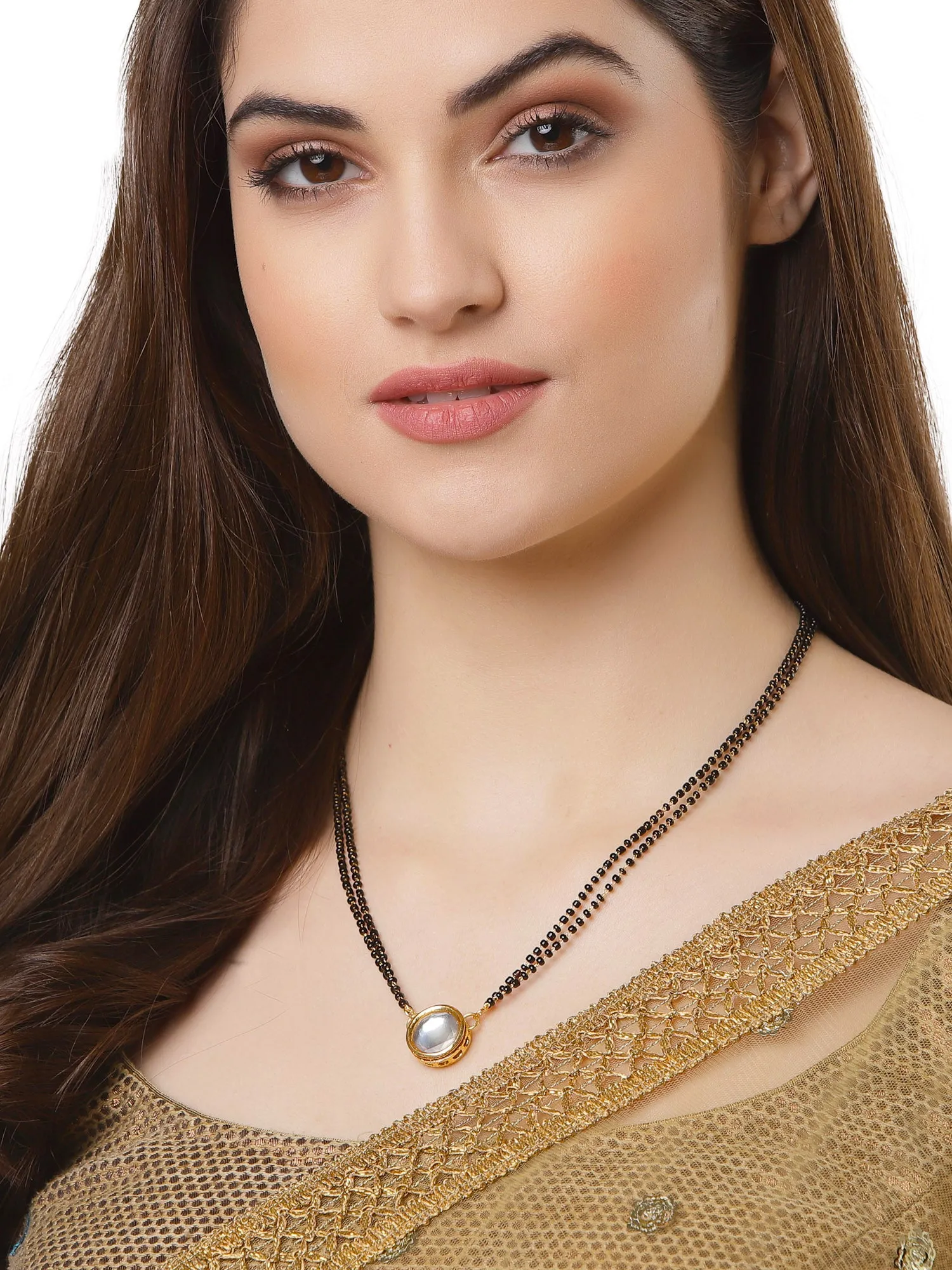 Gold Plated Round Polki Kundan Mangalsutra