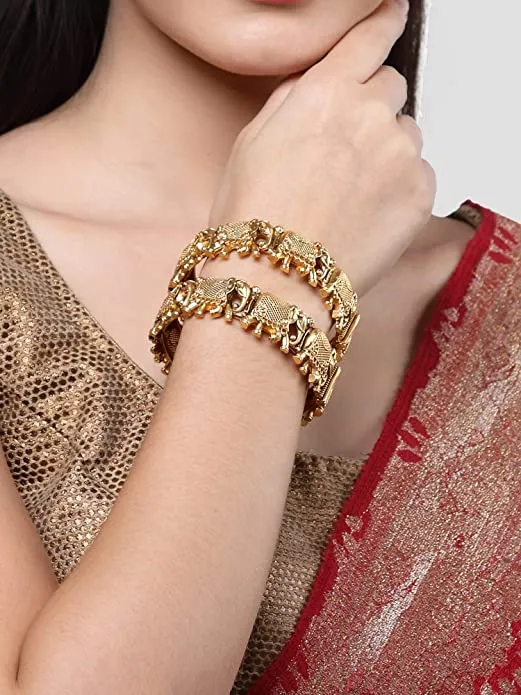 Gold Plated Set of 2 Elephant Design Bangles for Women