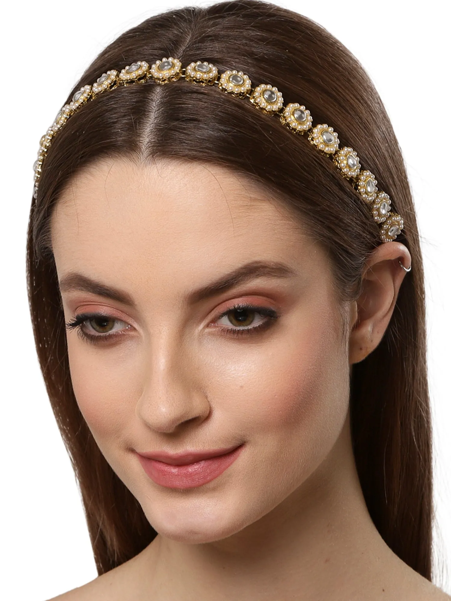 Gold Plated Sun Flower Design Kundan Hairband