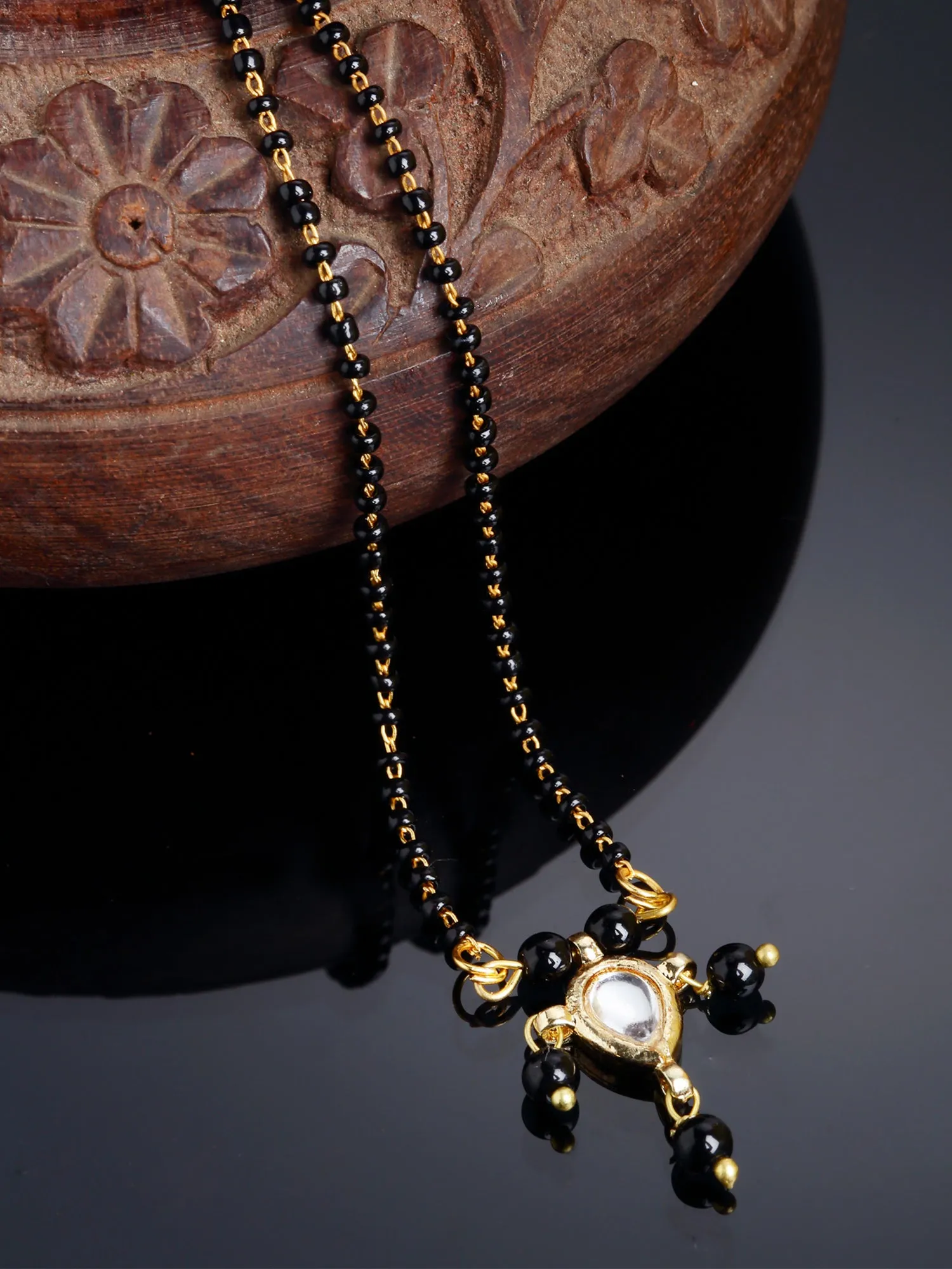 Gold Plated Tanmaniya Black Drop Kundan Mangalsutra