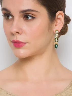 Golden and Green Kundan Polki Earrings