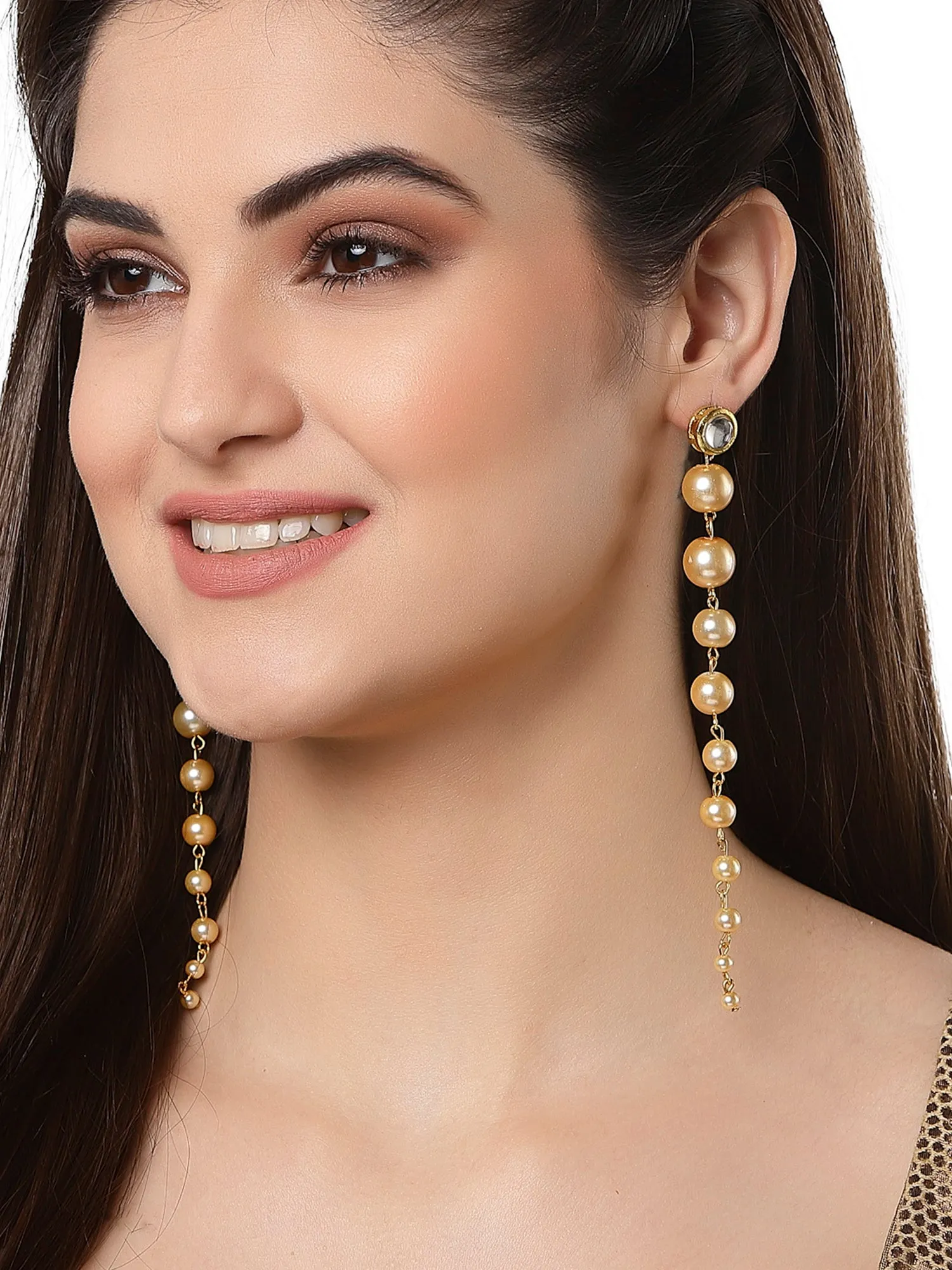 Golden Pearl Long Dangler Earrings