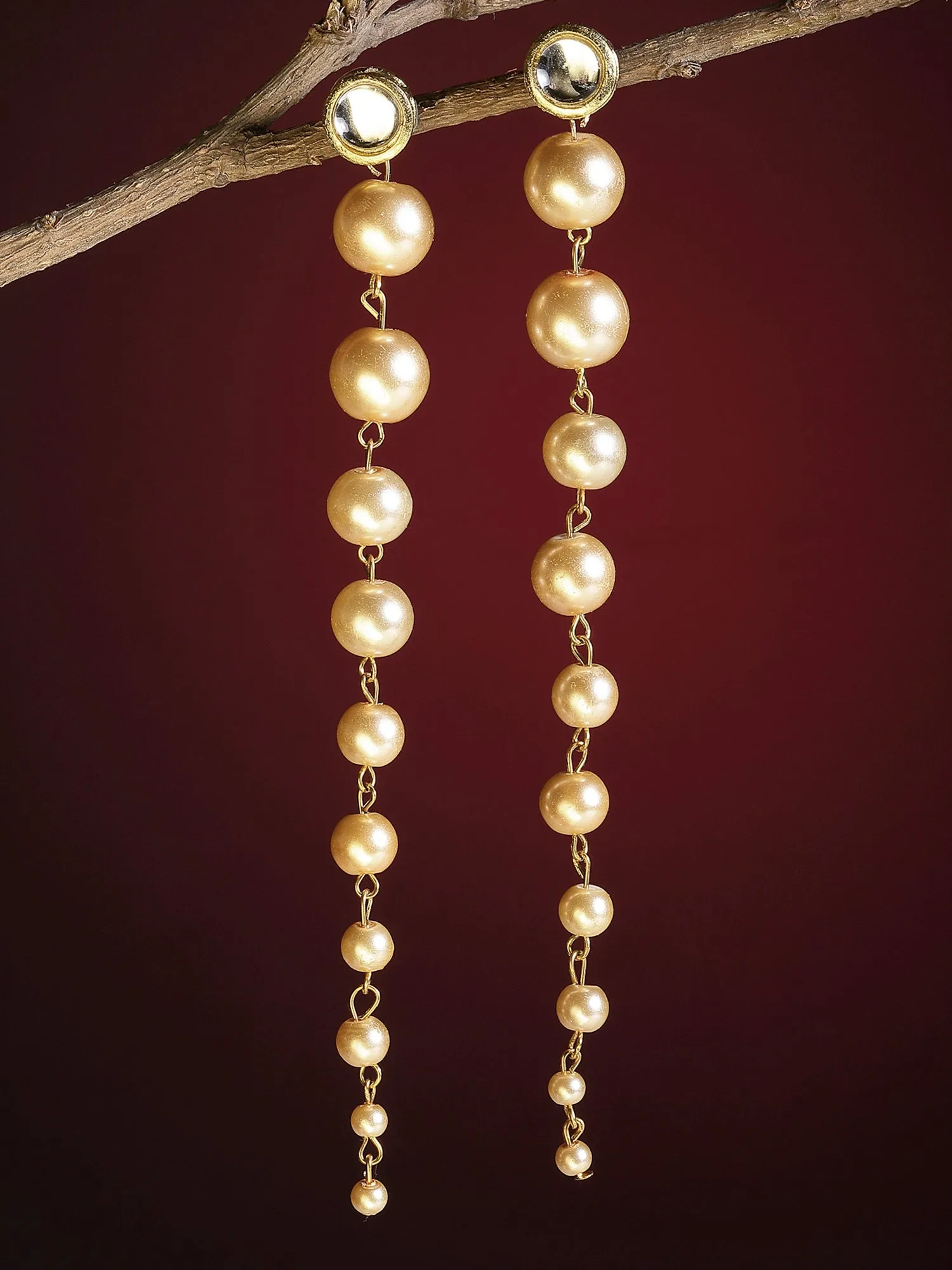 Golden Pearl Long Dangler Earrings