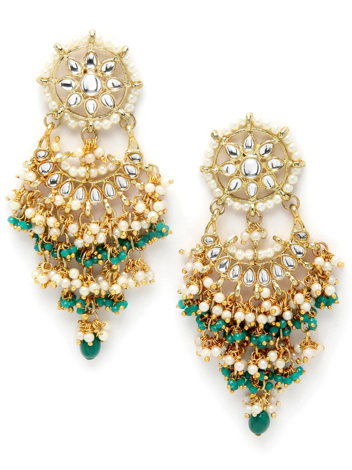 Green Crystal and Pearl Kundan Dangler Earrings for Women