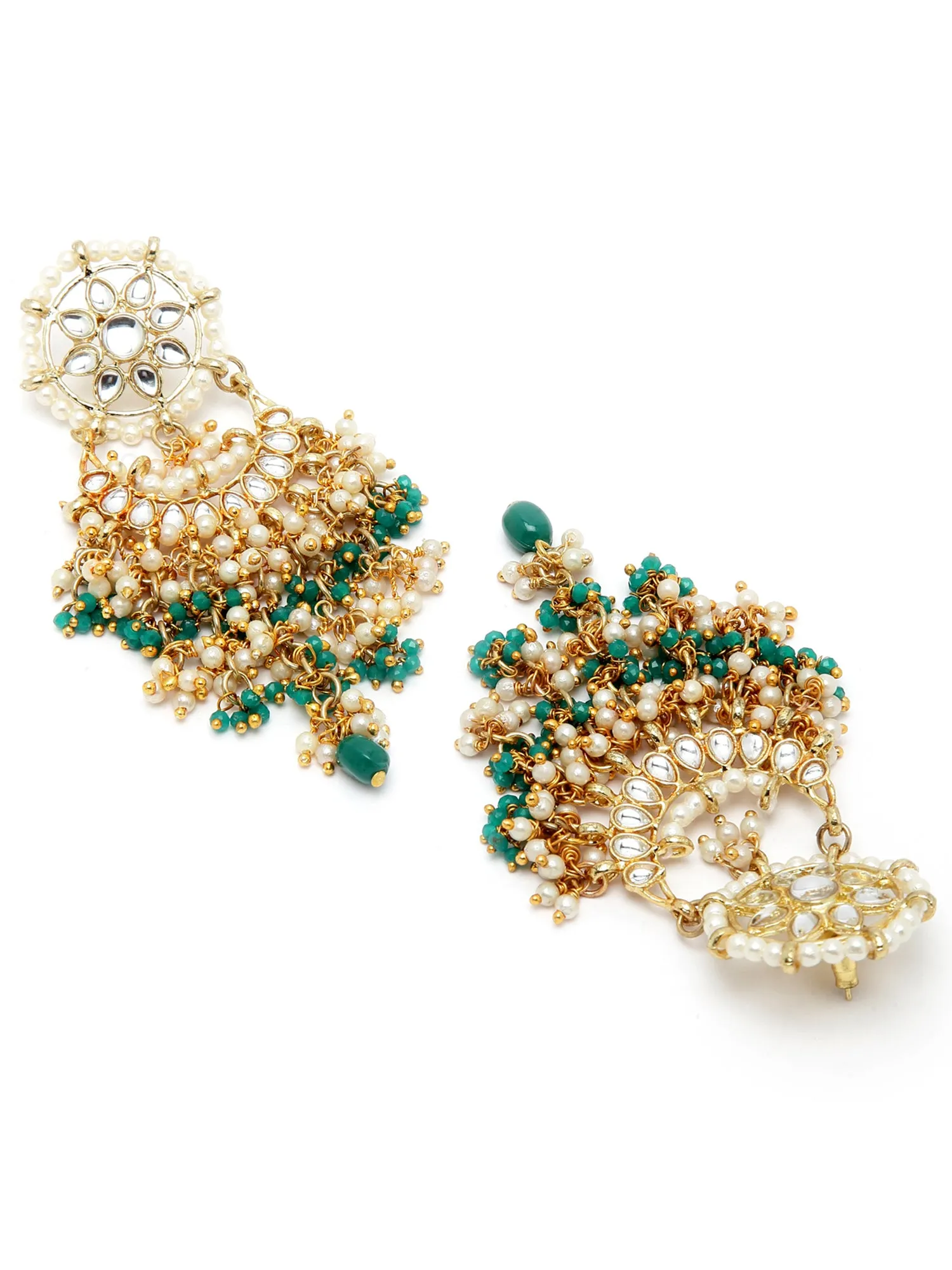 Green Crystal and Pearl Kundan Dangler Earrings for Women