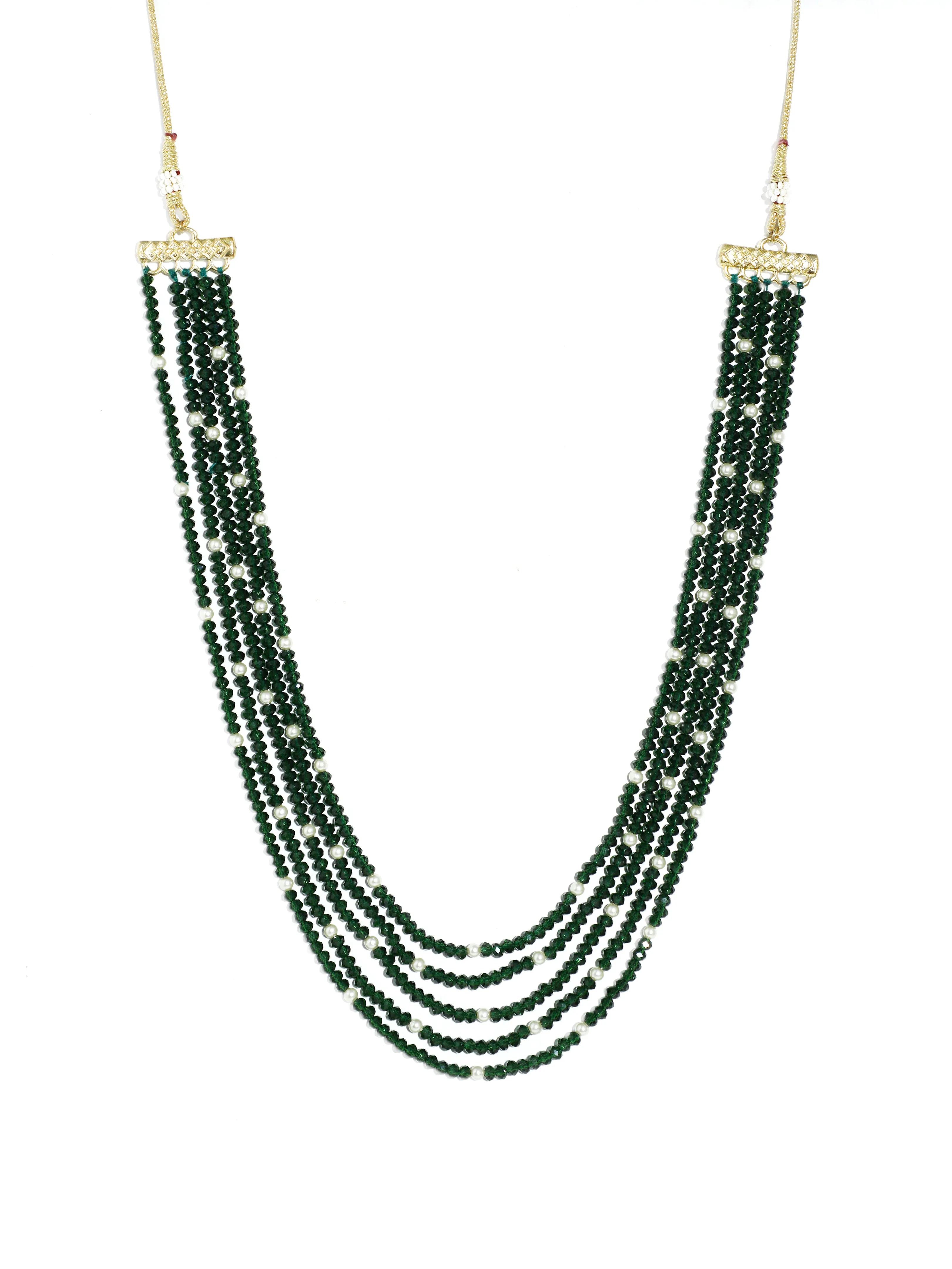 Green Crystal Beads Multi-Strand Rani Haar Necklace Set