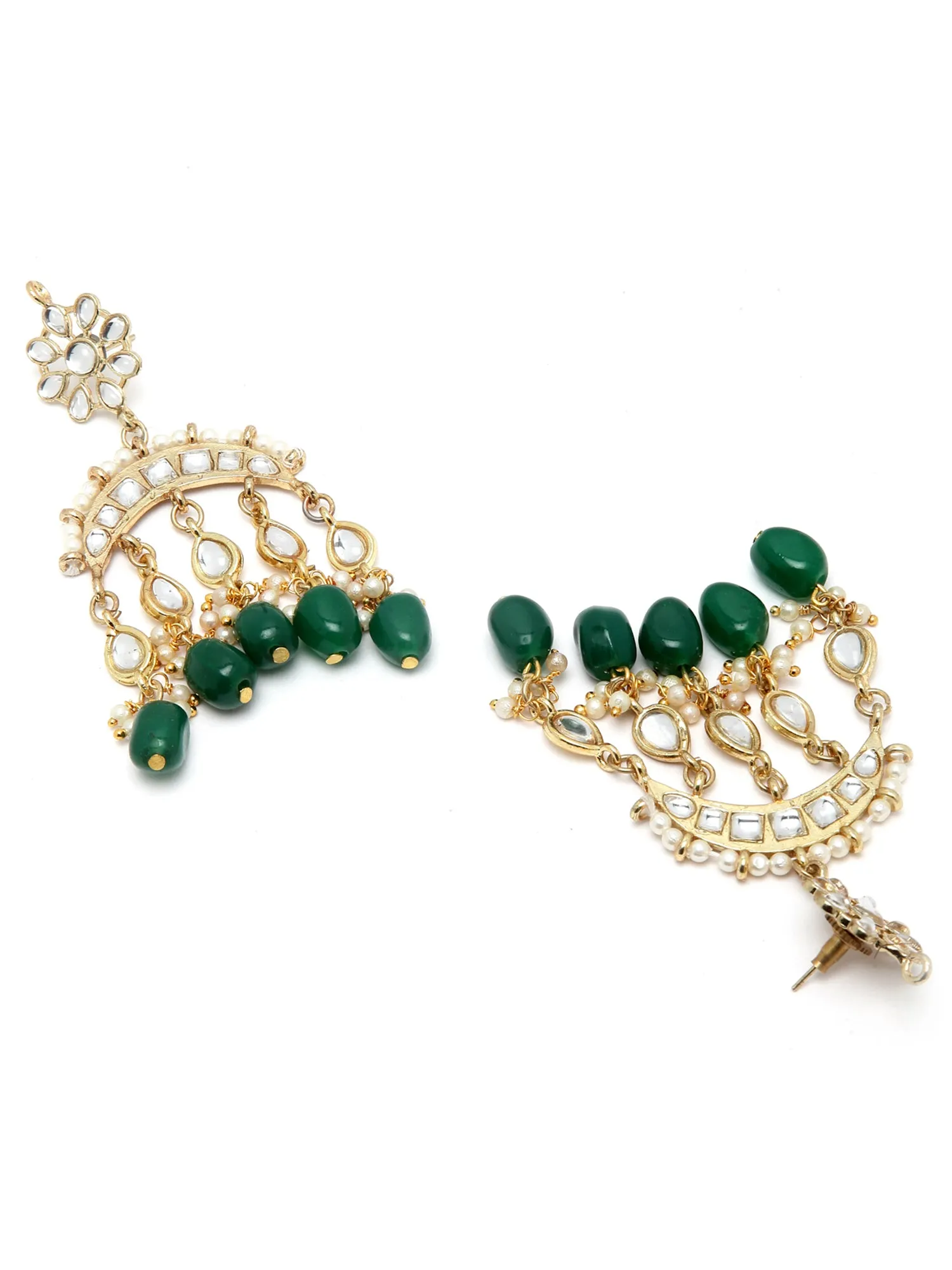 Green Tumble Kundan Dangler Earrings for Women