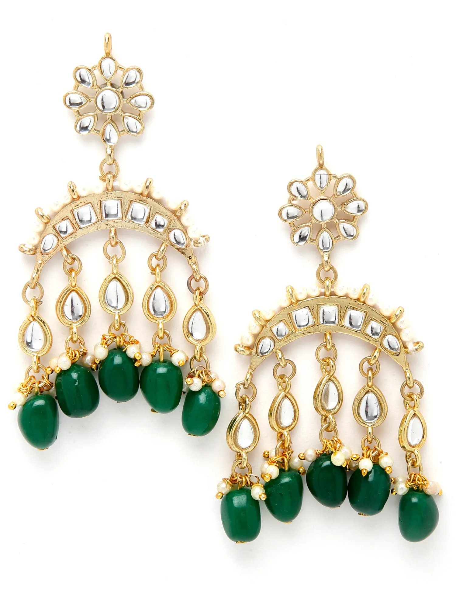 Green Tumble Kundan Dangler Earrings for Women