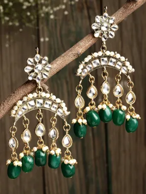 Green Tumble Kundan Dangler Earrings for Women