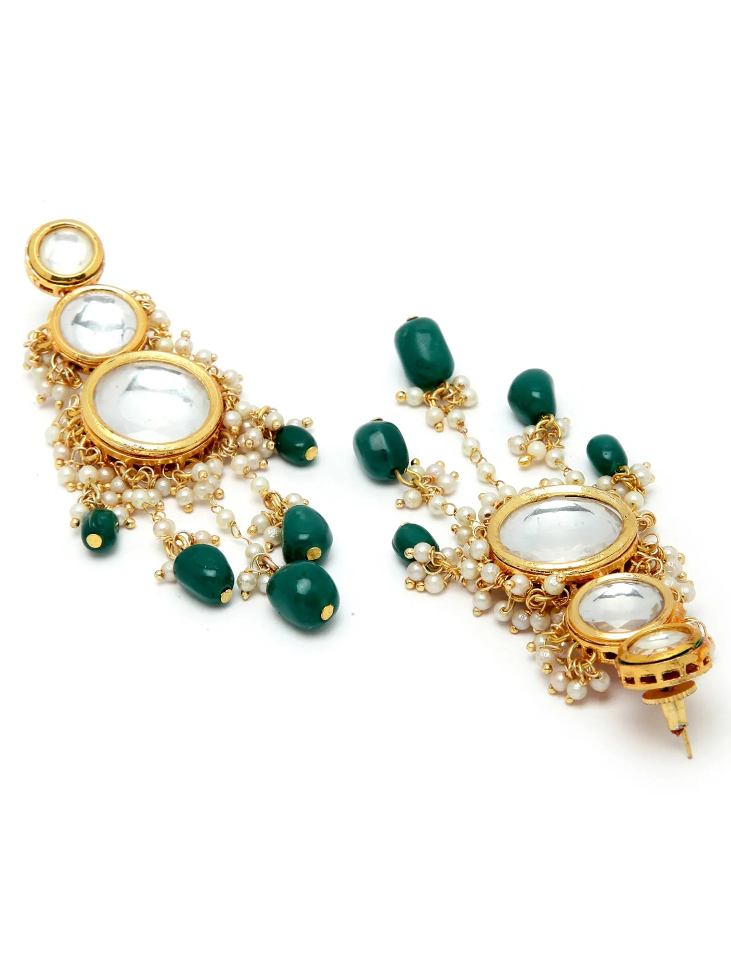 Green Tumble Polki Kundan Dangler Earrings for Women