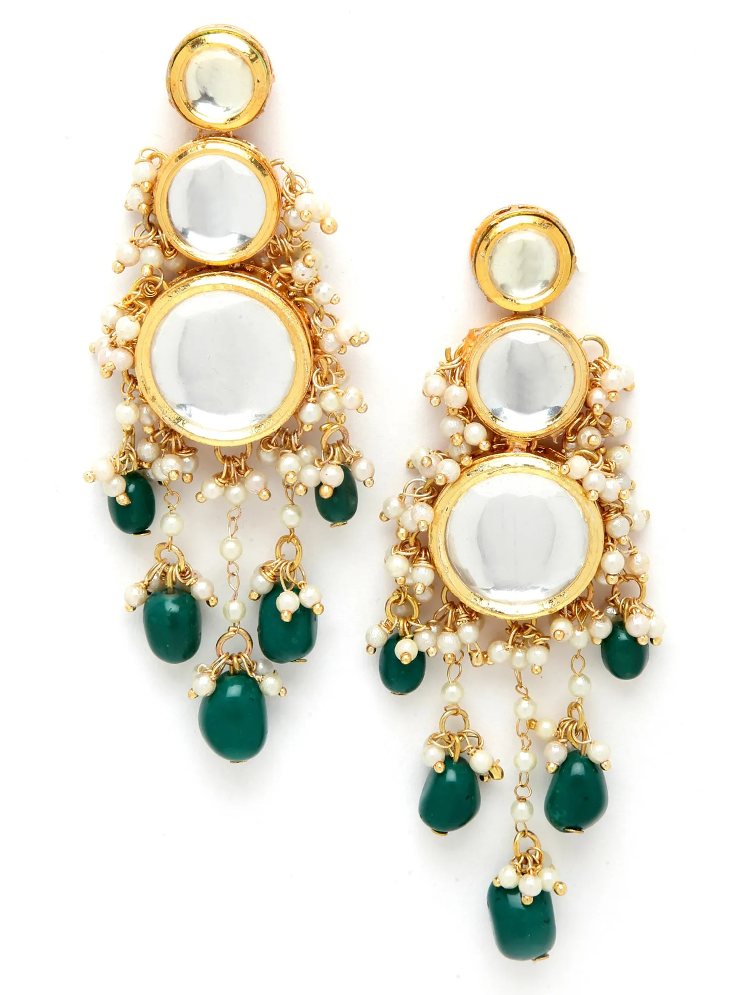 Green Tumble Polki Kundan Dangler Earrings for Women