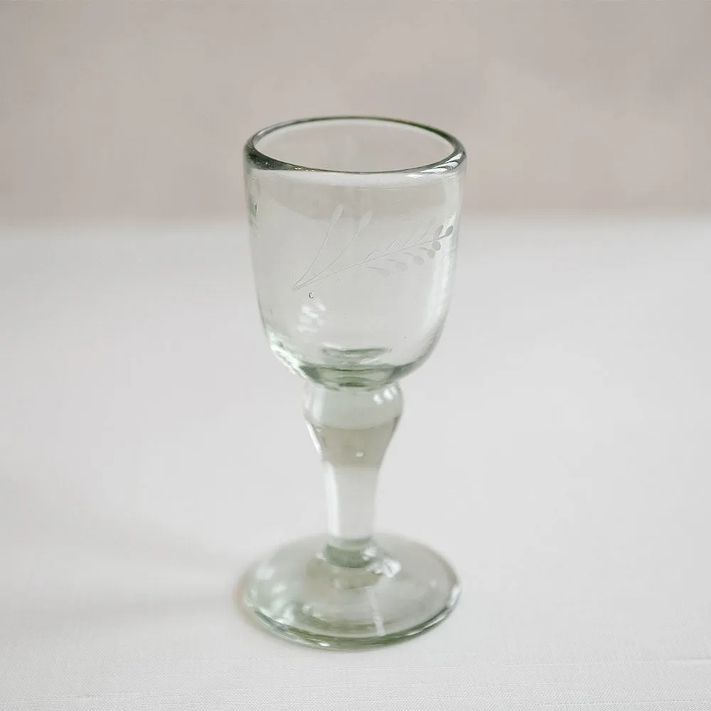 Hand-etched Floral Wine Glass