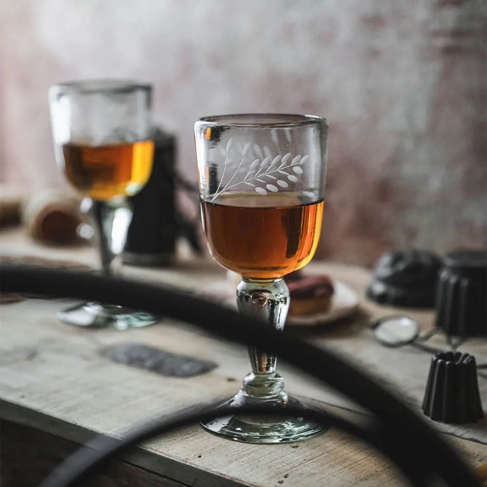 Hand-etched Floral Wine Glass