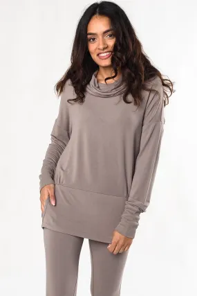 Hazel Cowl Neck Bamboo Top - Taupe