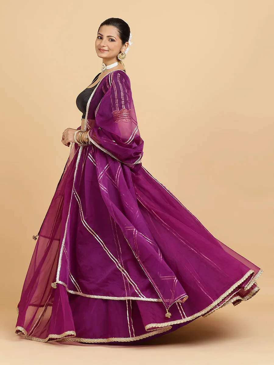 Heer Aziza 3-Piece Lehenga Set | Purple Lehenga, Charcoal Black Blouse | With Falak Purple Dupatta