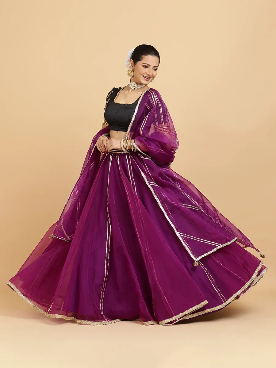 Heer Aziza 3-Piece Lehenga Set | Purple Lehenga, Charcoal Black Blouse | With Falak Purple Dupatta