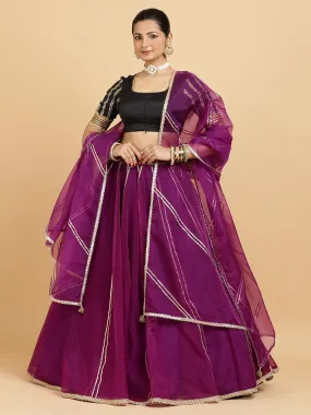 Heer Aziza 3-Piece Lehenga Set | Purple Lehenga, Charcoal Black Blouse | With Falak Purple Dupatta