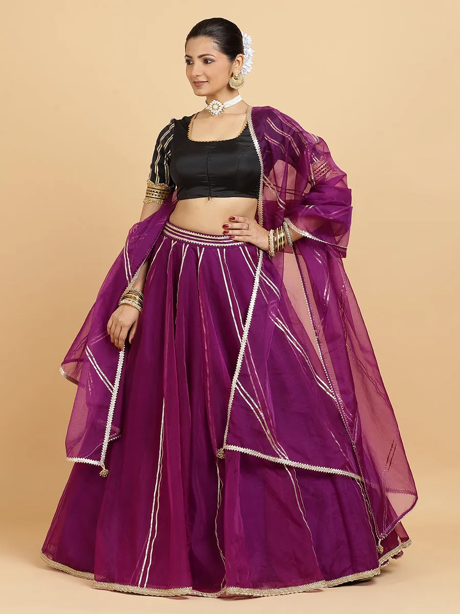 Heer Aziza 3-Piece Lehenga Set | Purple Lehenga, Charcoal Black Blouse | With Falak Purple Dupatta