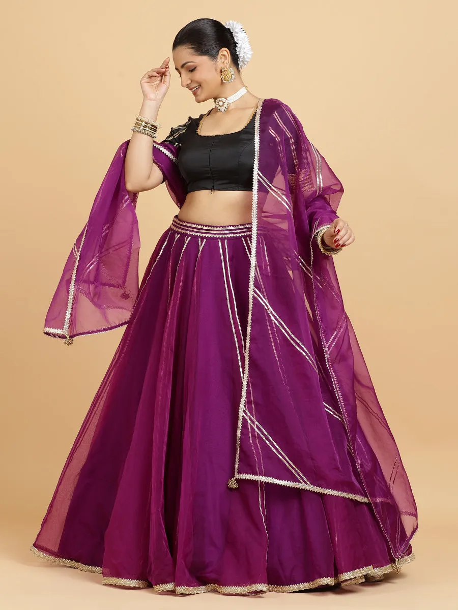 Heer Aziza 3-Piece Lehenga Set | Purple Lehenga, Charcoal Black Blouse | With Falak Purple Dupatta