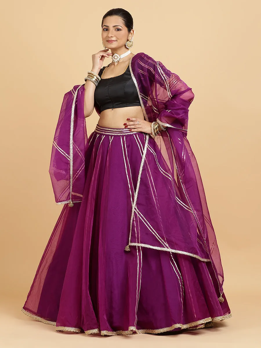 Heer Aziza 3-Piece Lehenga Set | Purple Lehenga, Charcoal Black Blouse | With Falak Purple Dupatta