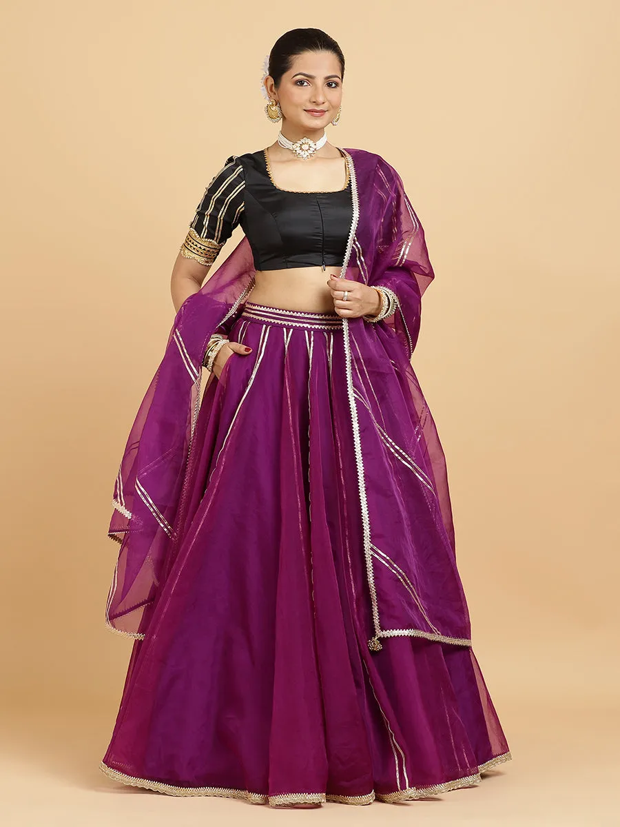 Heer Aziza 3-Piece Lehenga Set | Purple Lehenga, Charcoal Black Blouse | With Falak Purple Dupatta