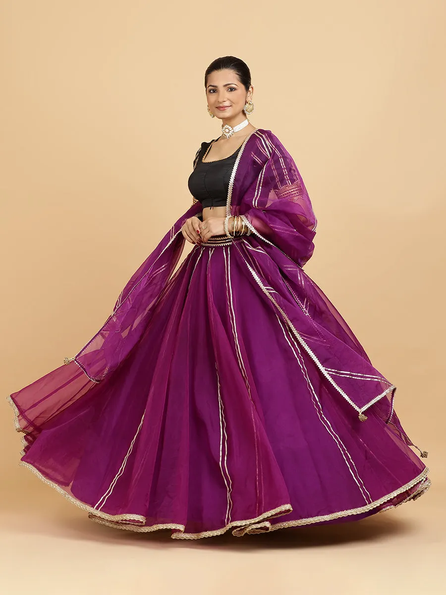 Heer Aziza 3-Piece Lehenga Set | Purple Lehenga, Charcoal Black Blouse | With Falak Purple Dupatta