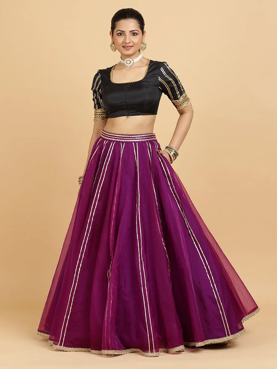 Heer Aziza 3-Piece Lehenga Set | Purple Lehenga, Charcoal Black Blouse | With Falak Purple Dupatta