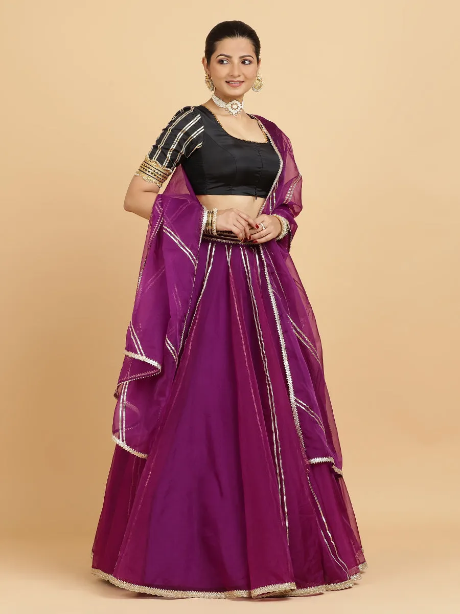 Heer Aziza 3-Piece Lehenga Set | Purple Lehenga, Charcoal Black Blouse | With Falak Purple Dupatta