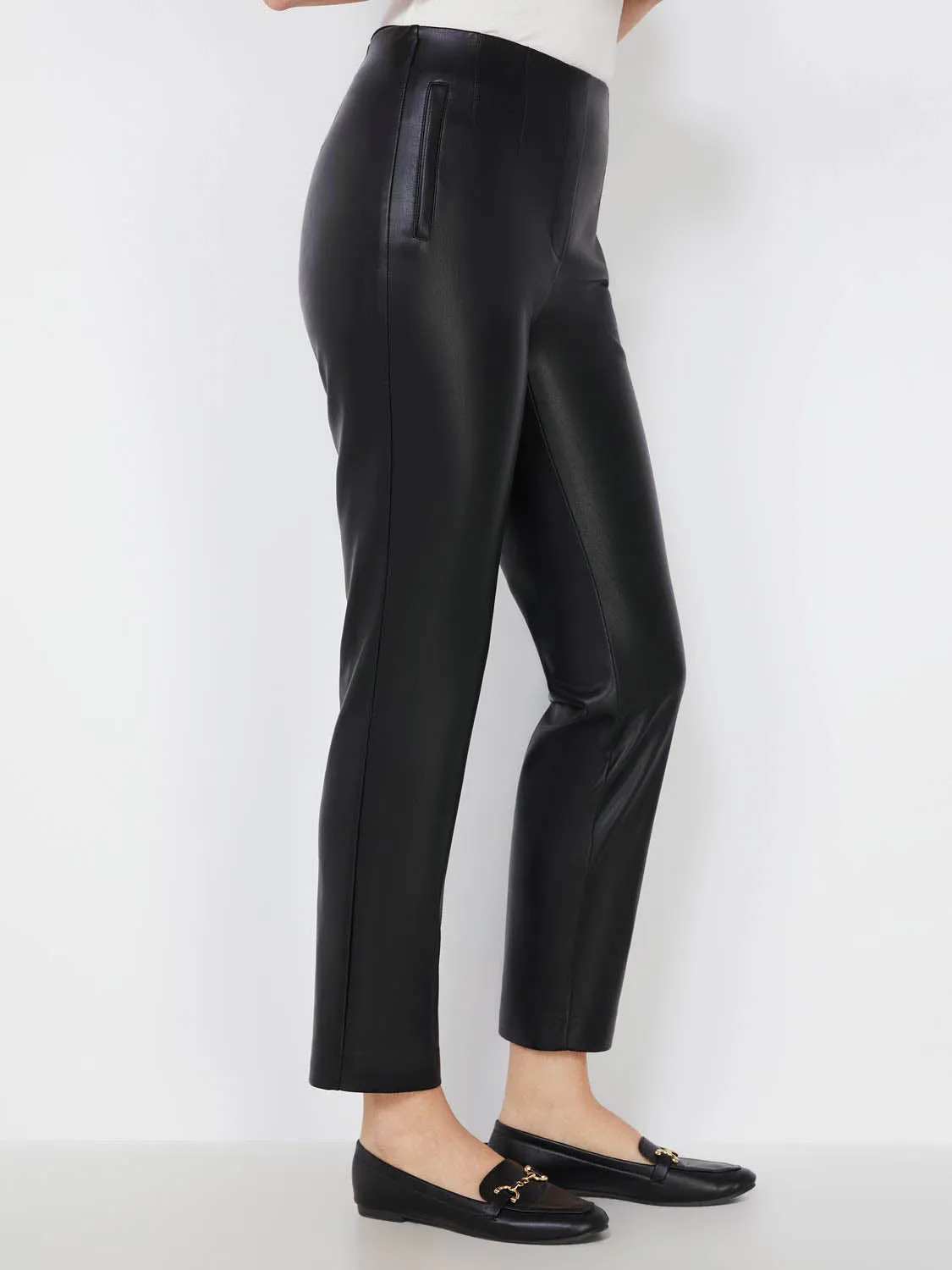 High-Waisted Faux Leather Slim Leg Pants