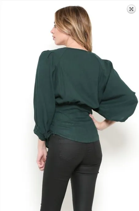 Hunter Green Corset Balloon Sleeve Top