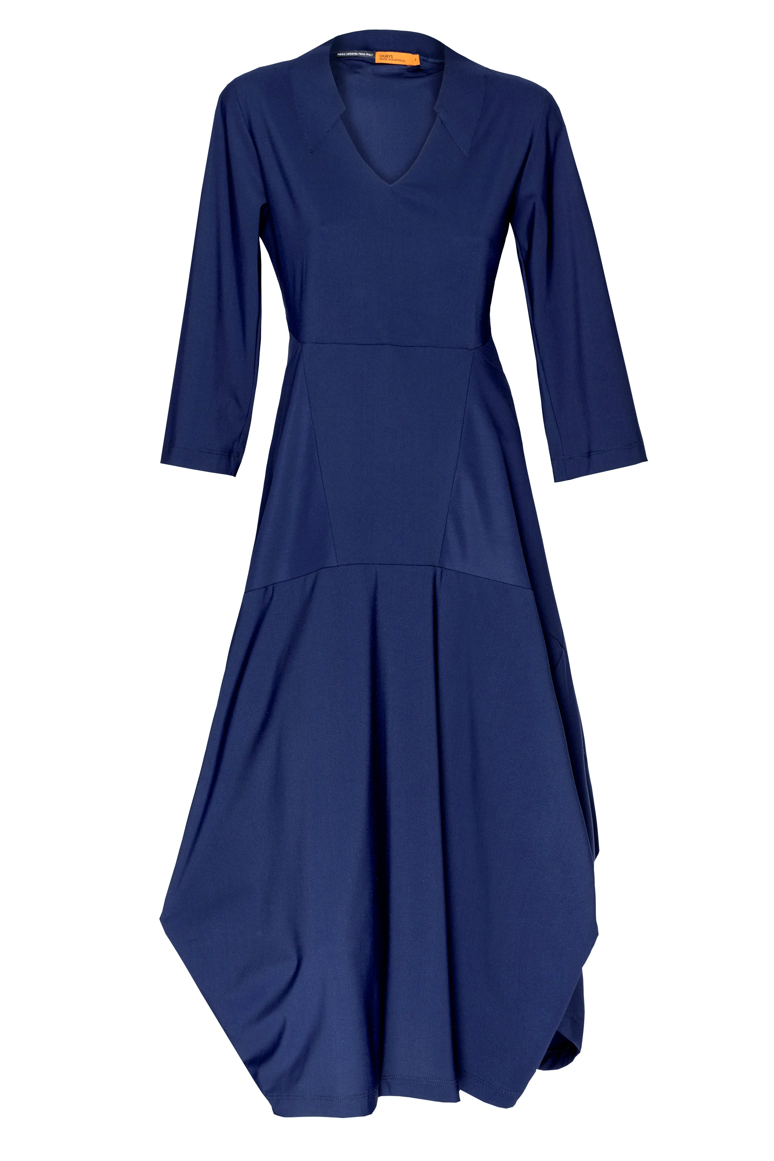 Indigo 3/4 Sleeve Vee Neck Multipanel Dress 8629