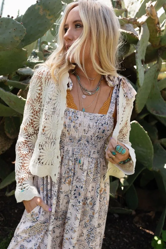 Ipanema Flower Crochet Cardigan - Natural