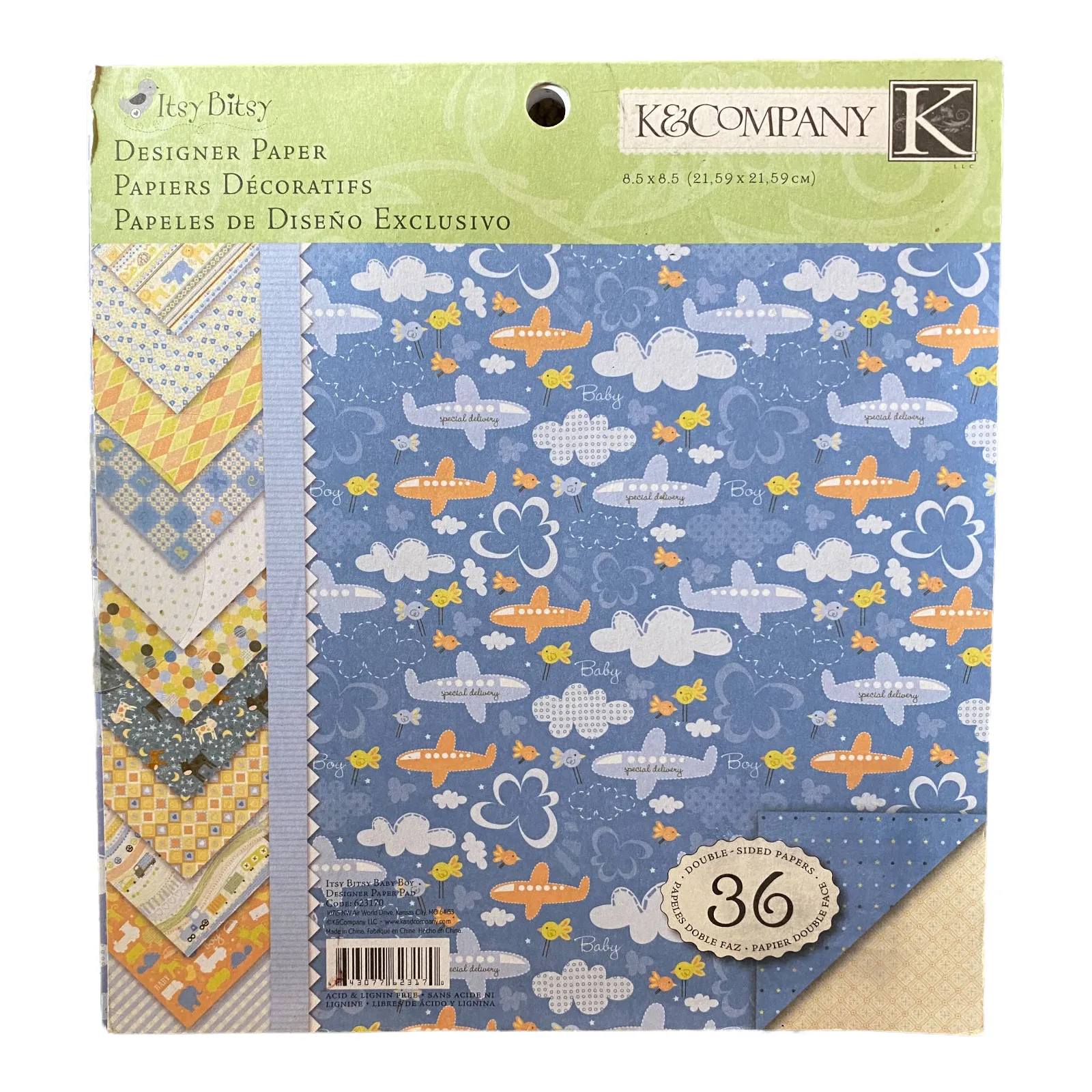 K&Company Itsy Bitsy Baby Boy Double Sided Crafting Paper 8.5” x 8.5”