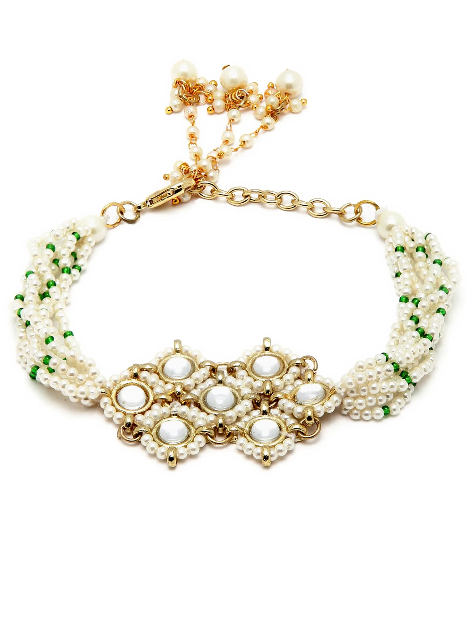 Karacart Gold Plated Pearl Beaded Kundan Bracelet for Women