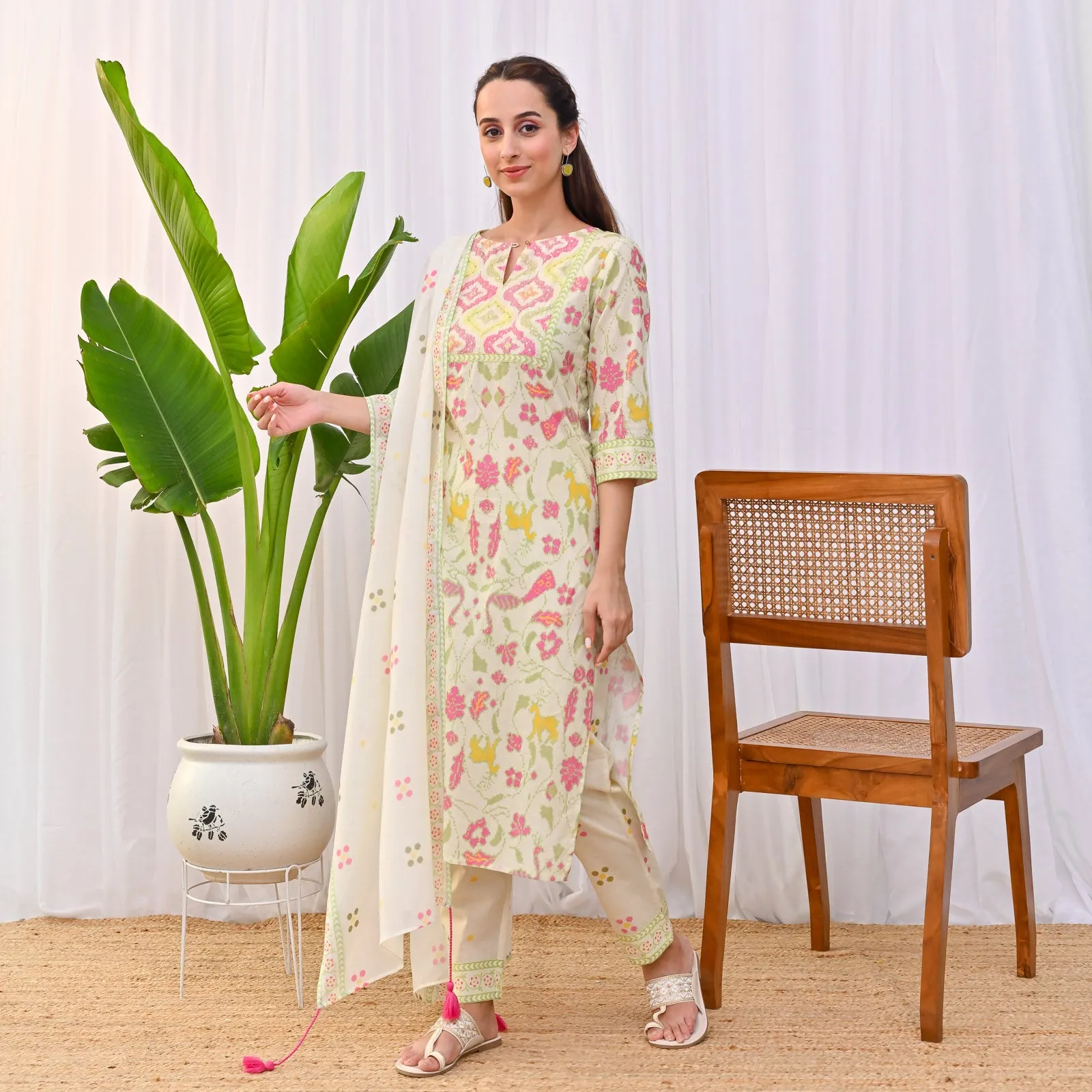 Lemon Yellow Ikat Inspired Salwar Kurta Set with Dupatta