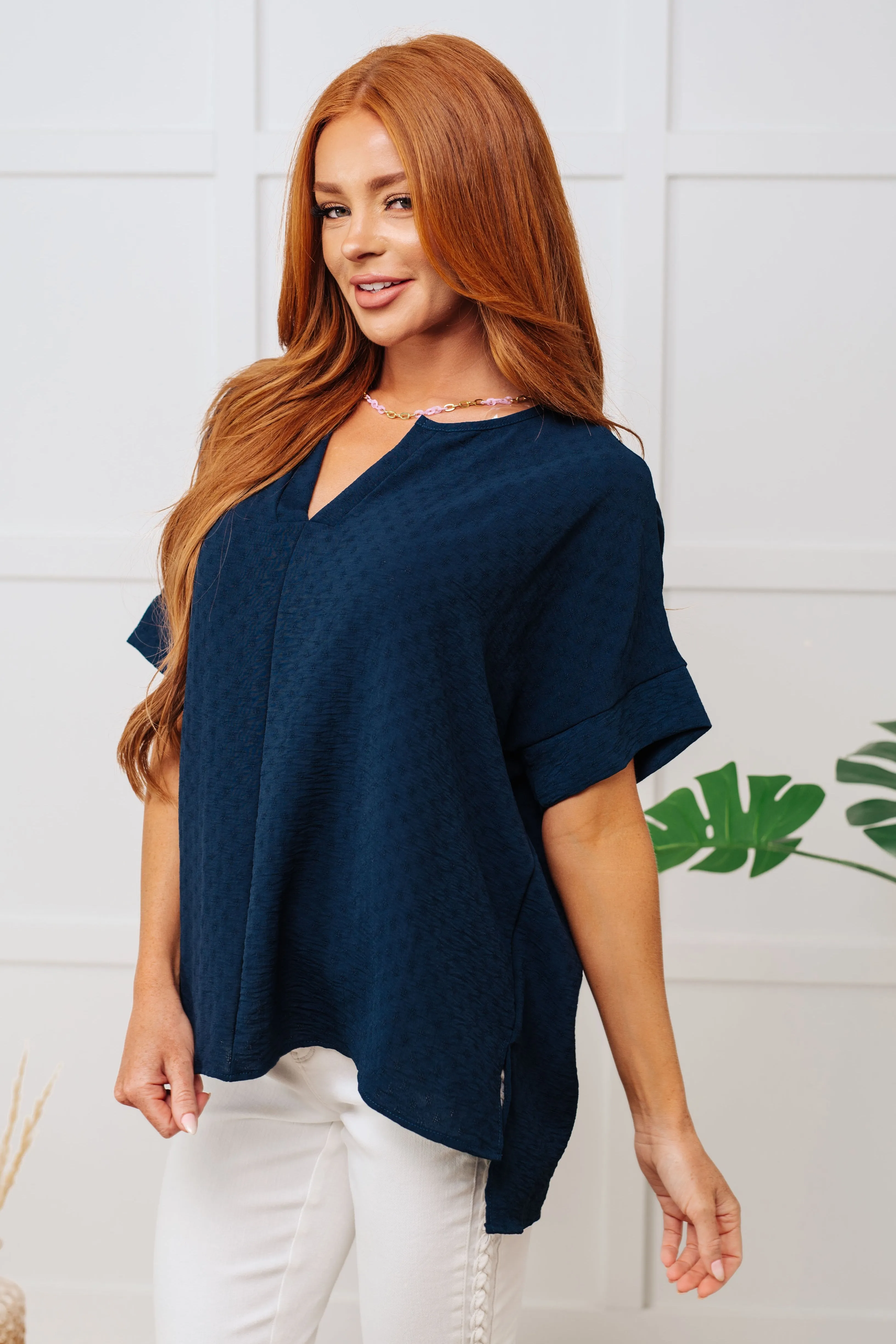 Let's Get Down to Business V-Neck Blouse in Navy