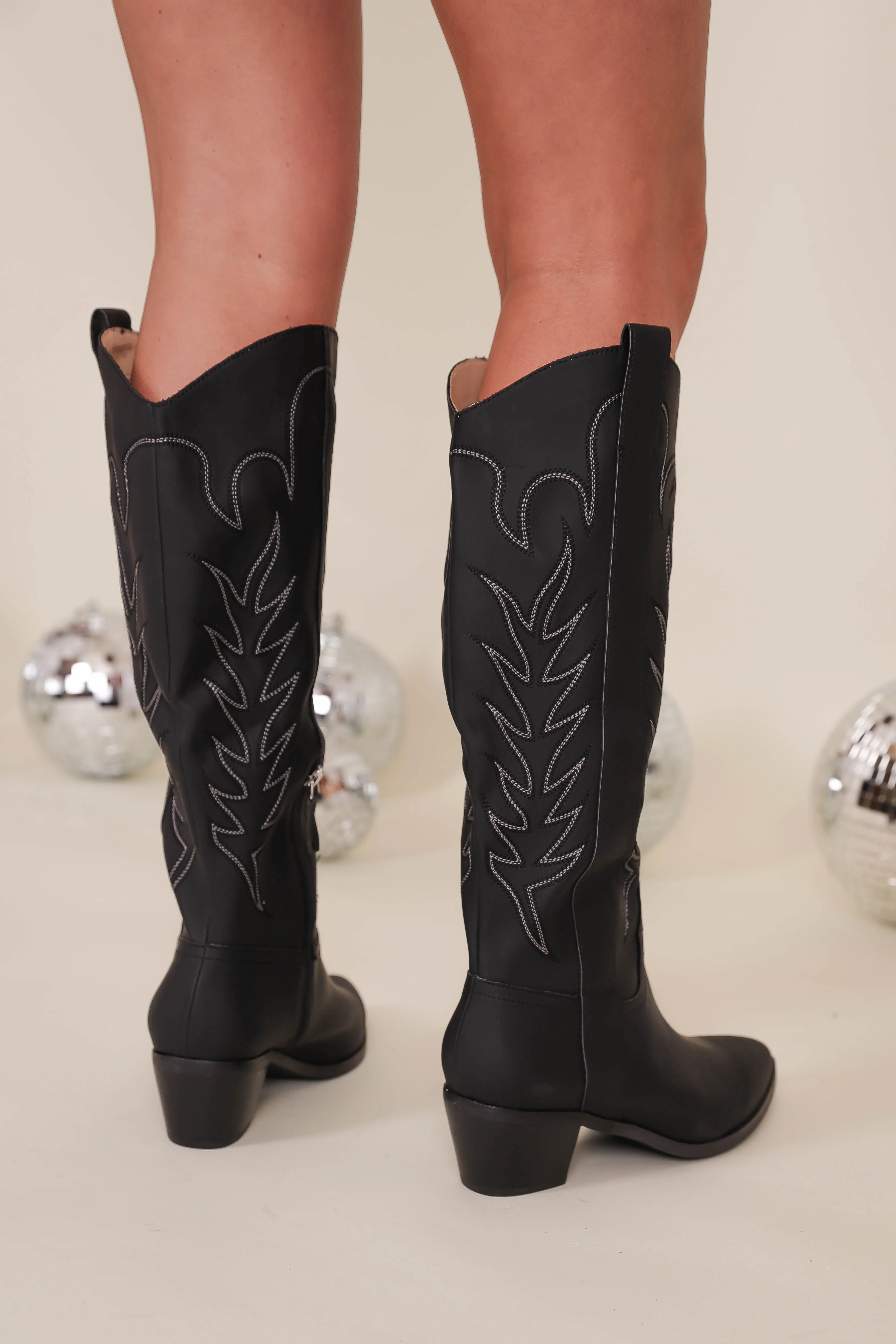 Lorelai Tall Western Boots-Black