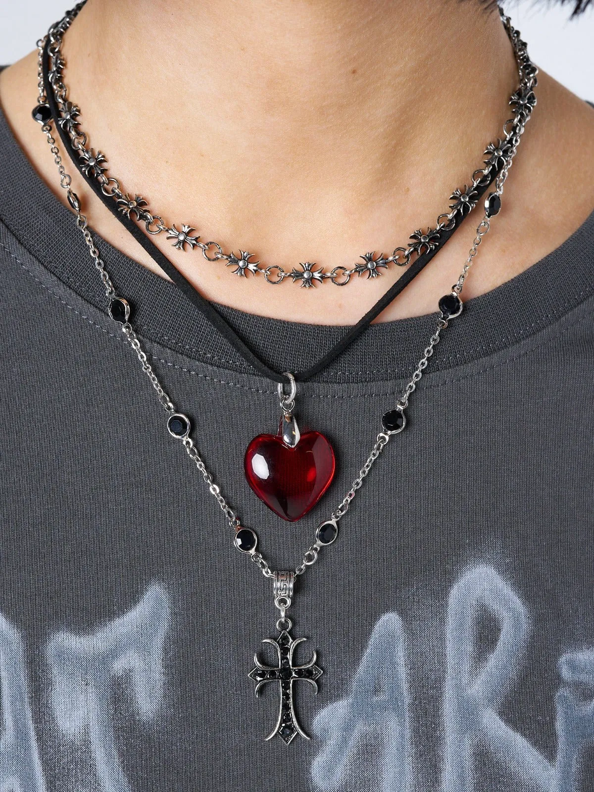 Love Heart & Cross Pendant Necklace