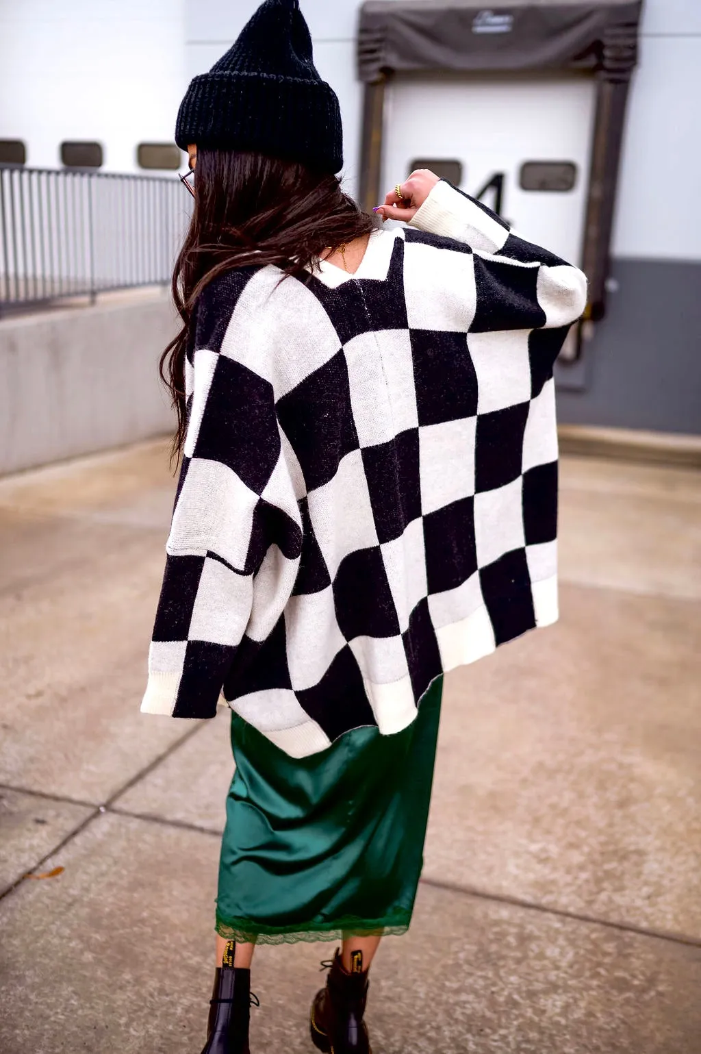 Love You Oversized Checkerboard Cardigan in Black   White *RESTOCKED*